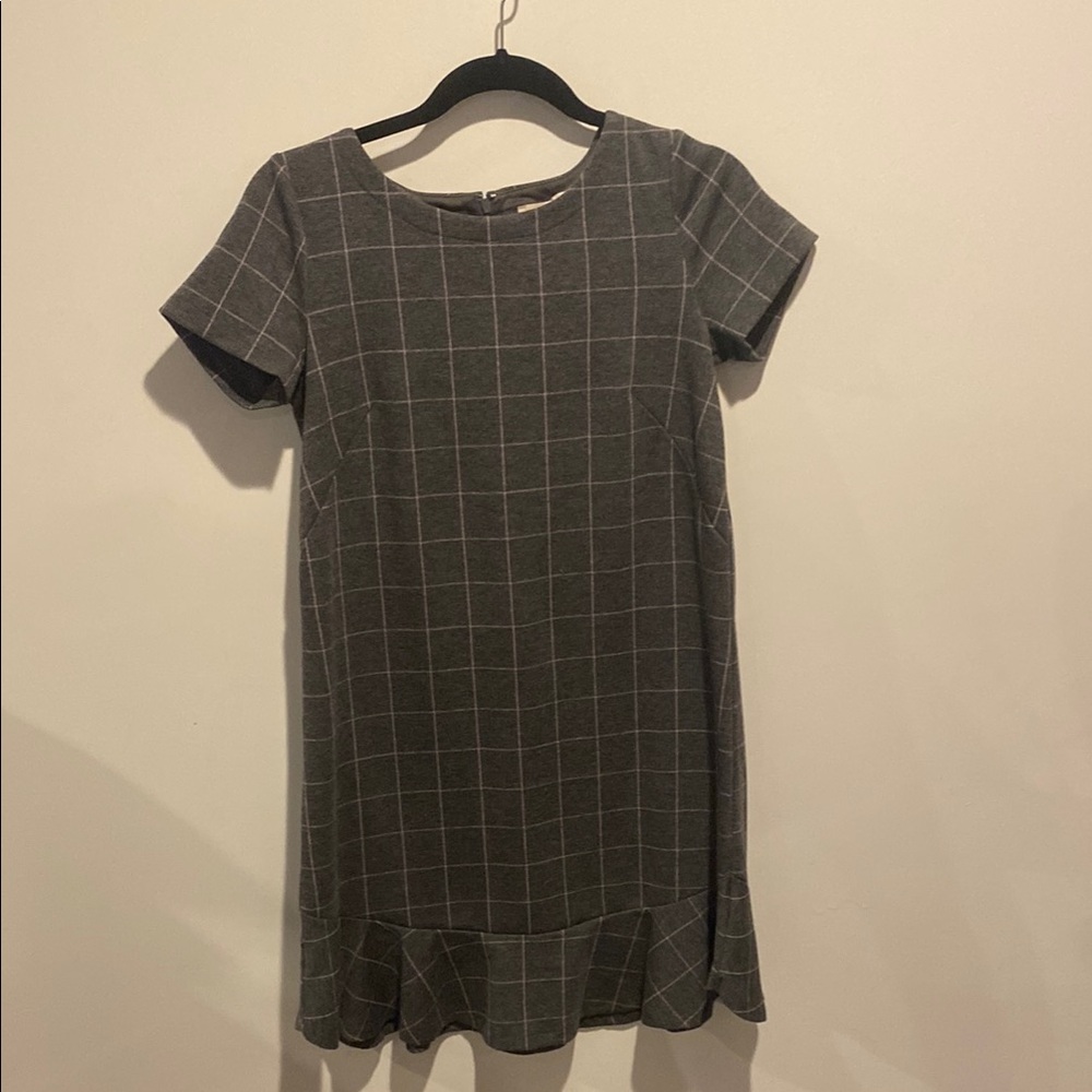 LOFT Charcoal Checkered Flannel Mini Dress - fits like a 4